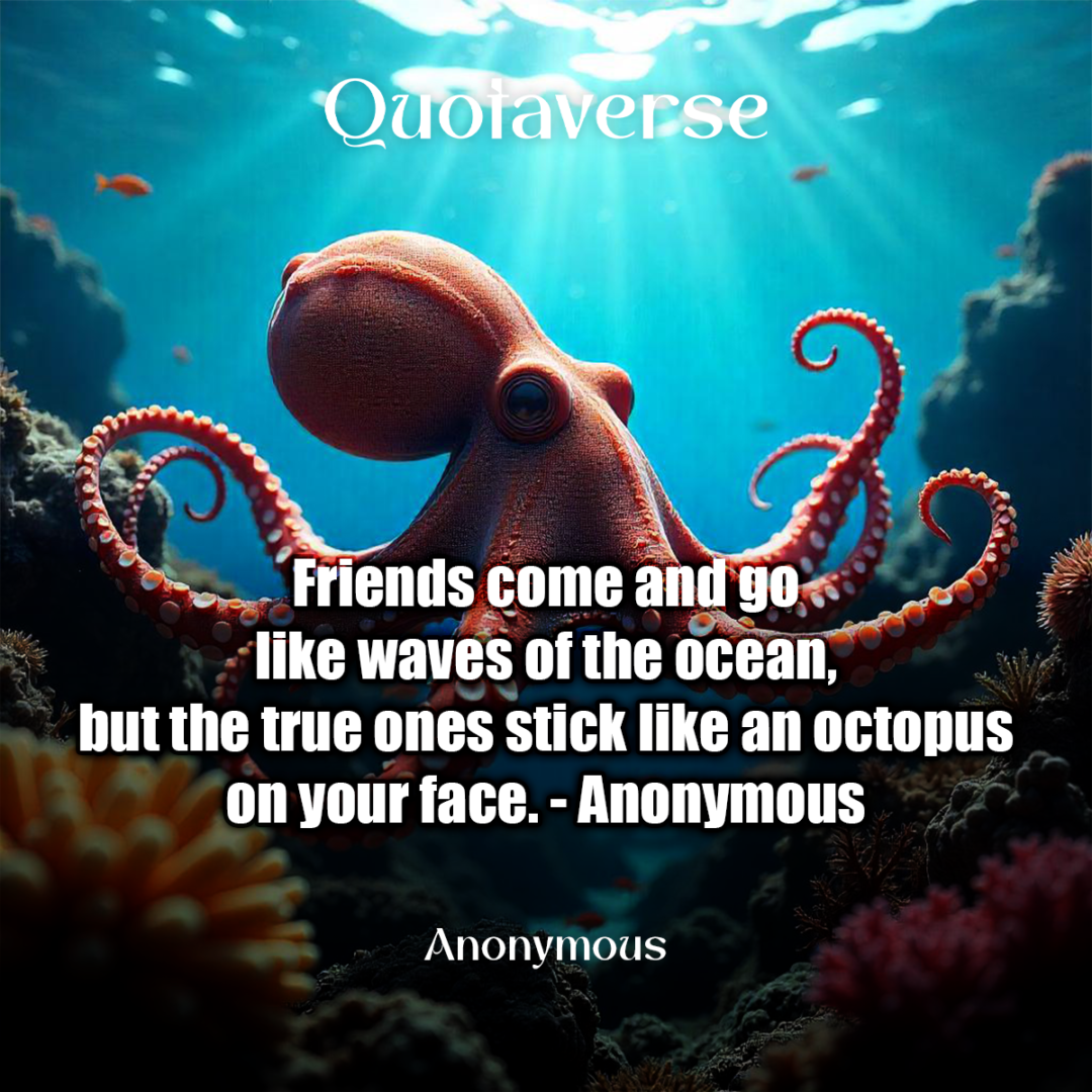 Friends come and go like waves of the ocean, but the true ones stick like an octopus on your face. - Anonymous