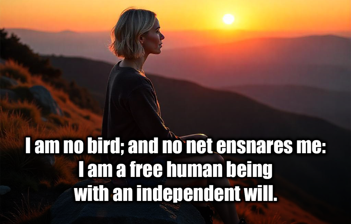 I am no bird; and no net ensnares me: I am a free human being with an independent will. - Charlotte Brontë